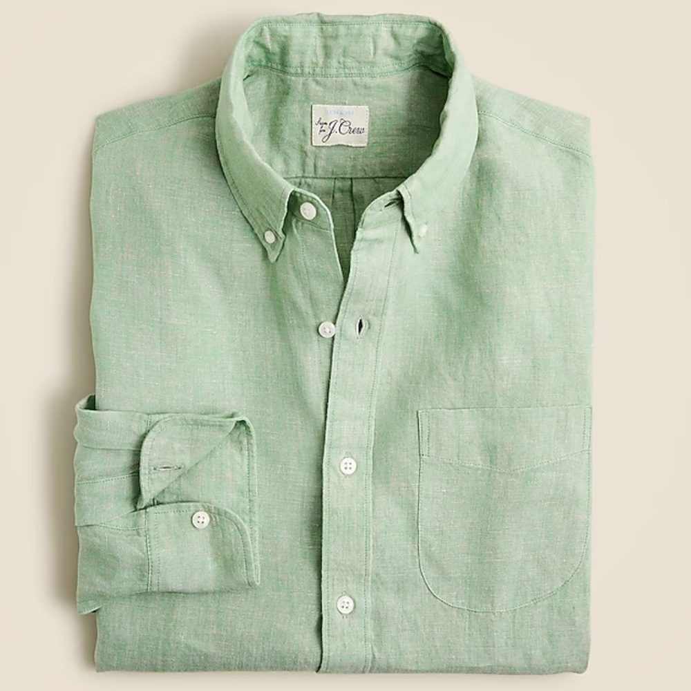 Slim Baird McNutt Irish linen shirt, JCrew, Size S, Green